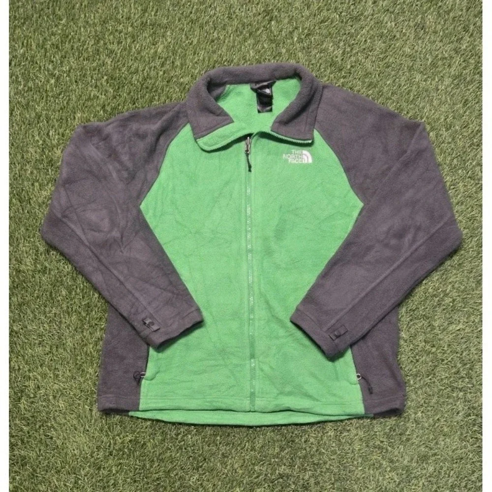 The North Face Mens Green Gray Colorblock Full Zip Coat Fleece Jacket MEDIUM